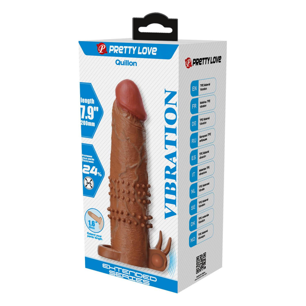  - Подовжуюча насадка з вібростимуляцією Pretty Love - Quillon Vibrating Penis Sleeve Brown, BI-026281Z-1 7
