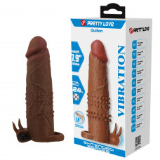 Подовжуюча насадка з вібростимуляцією Pretty Love - Quillon Vibrating Penis Sleeve Brown, BI-026281Z-1