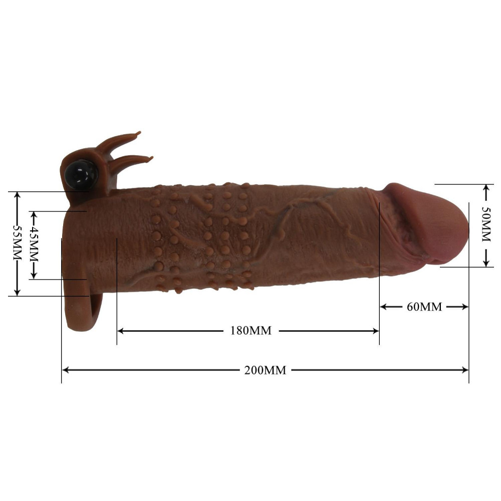  - Подовжуюча насадка з вібростимуляцією Pretty Love - Quillon Vibrating Penis Sleeve Brown, BI-026281Z-1 6