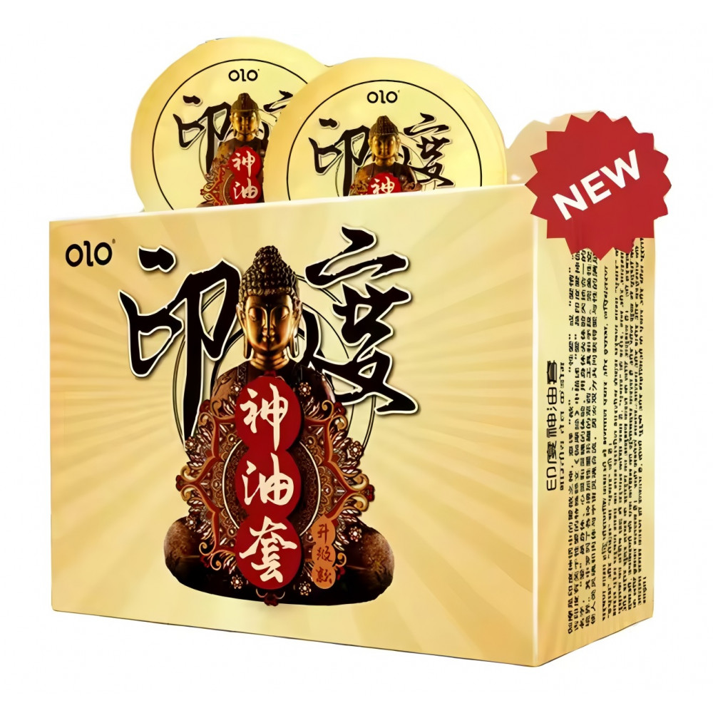 Різне - Ультратонкі презервативи з гіалуроновою кислотою, пролонгуючим ефектом та точковою текстурою OLO - GOLD Indian god oil, 1 шт 1