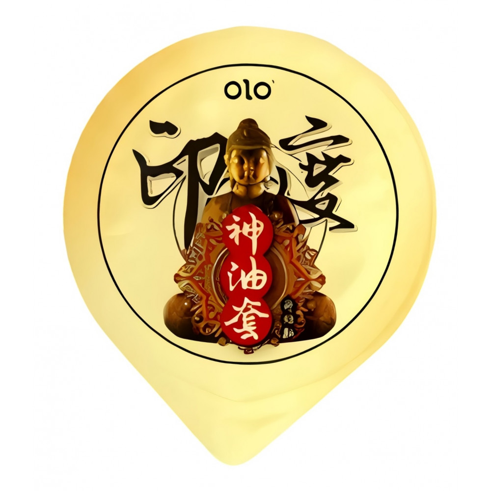 Різне - Ультратонкі презервативи з гіалуроновою кислотою, пролонгуючим ефектом та точковою текстурою OLO - GOLD Indian god oil, 1 шт