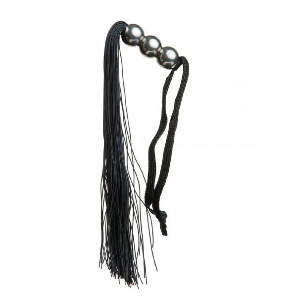БДСМ плети, шлепалки, метелочки - F61431 Плетка из силикона ручка 3 шарика FLOGGER BLACK METAL