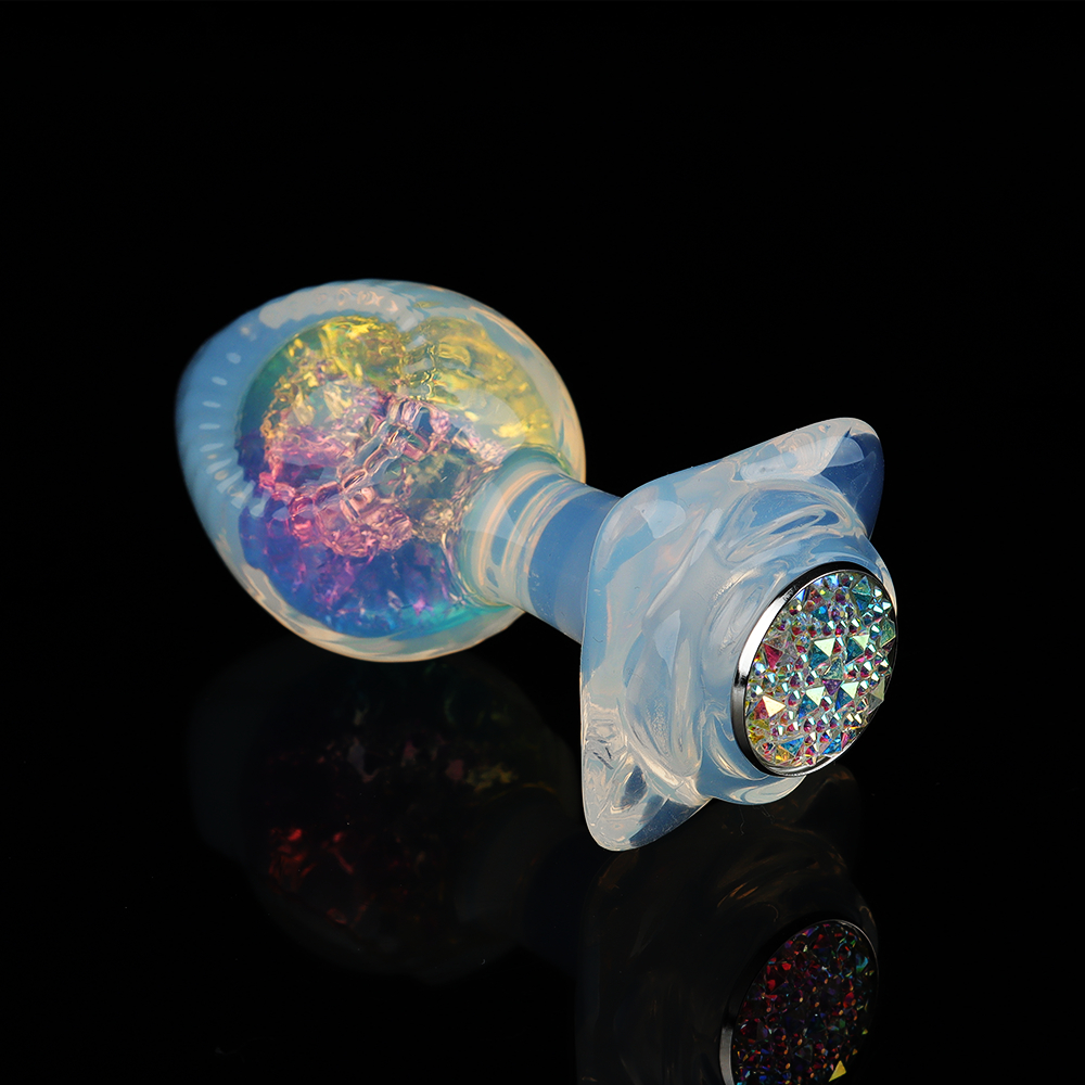 Анальные игрушки без вибрации - Анальная пробка с боковым рельефом UNIVIBE, силиконовая с камнем, 9.3 х 4 см