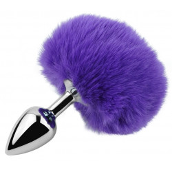 Анальная пробка с хвостом EGZO - Bunny Tail Silver Plug Purple, size S