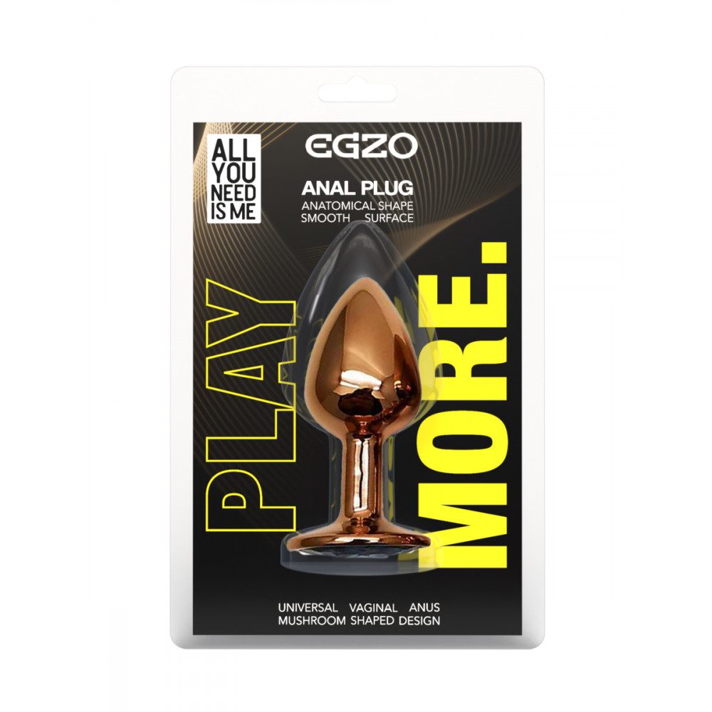 Анальные игрушки без вибрации - Анальная пробка с кристаллом EGZO - Dark Gold Round Plug Black, size S 1