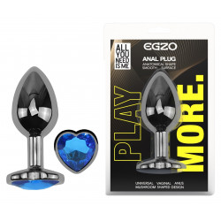 Анальная пробка с кристаллом EGZO - Dark Silver Heart Plug Blue size S