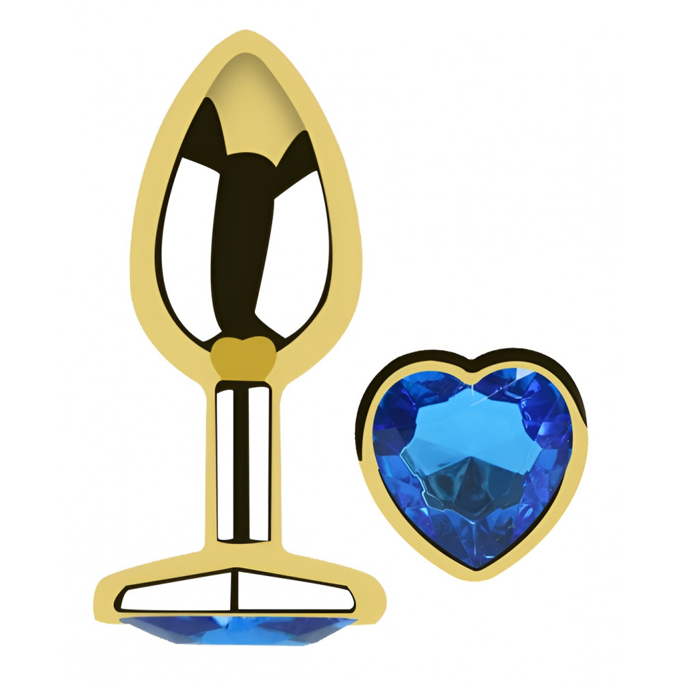 - Анальная пробка с кристаллом EGZO - Gold Heart Plug Blue size M 1
