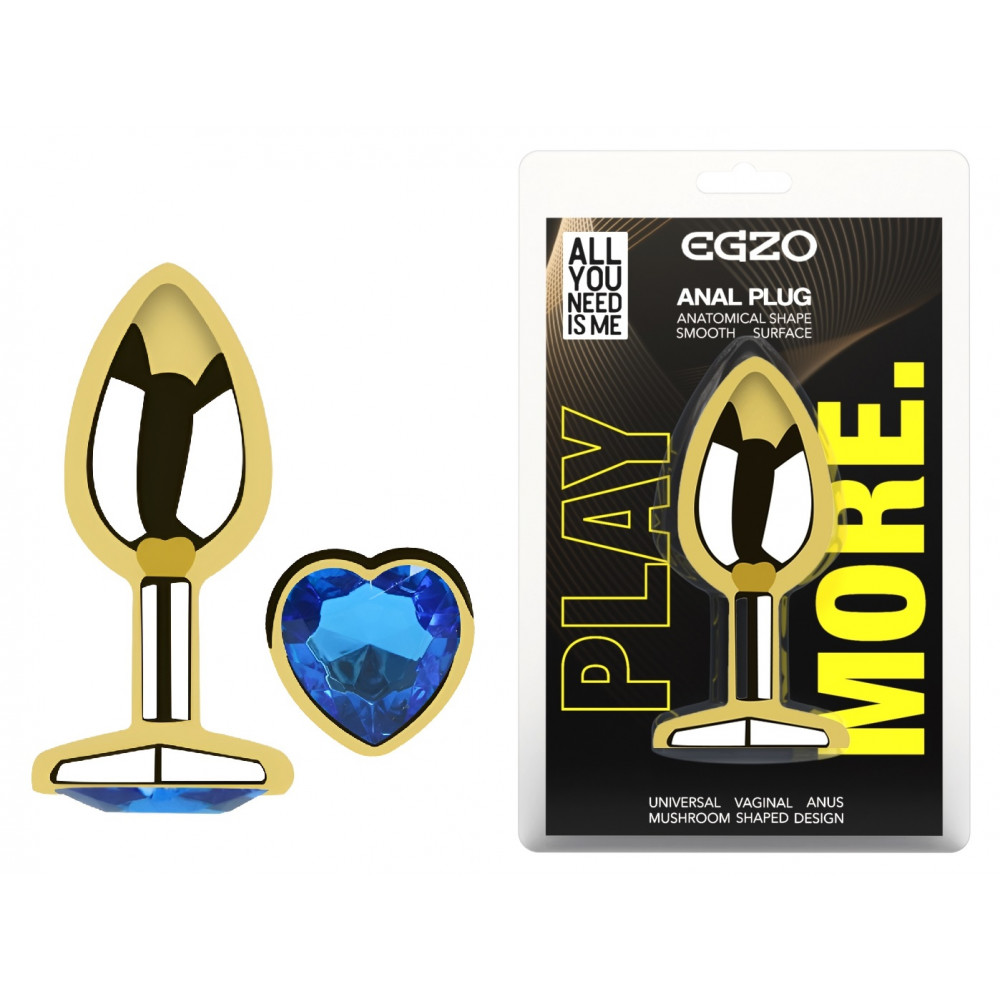 - Анальная пробка с кристаллом EGZO - Gold Heart Plug Blue size M