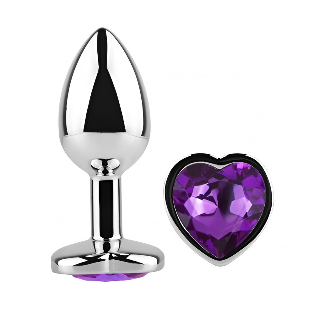  - Анальная пробка с кристаллом EGZO - Silver Heart Plug Purple size M 1