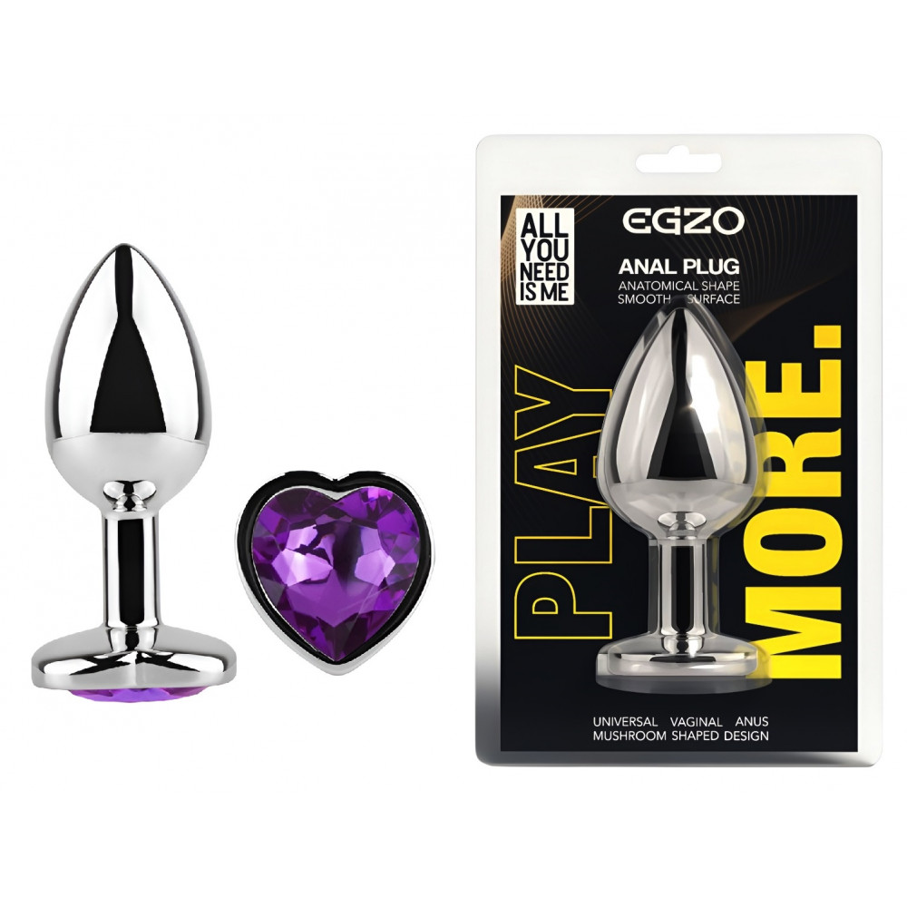  - Анальная пробка с кристаллом EGZO - Silver Heart Plug Purple size M