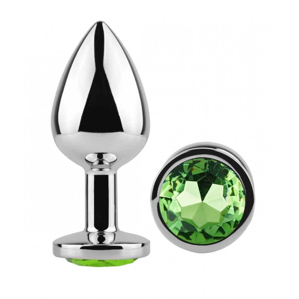 Анальные игрушки без вибрации - Анальная пробка с кристаллом EGZO - Silver Round Plug Green size S 4