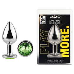 Анальная пробка с кристаллом EGZO - Silver Round Plug Green size S