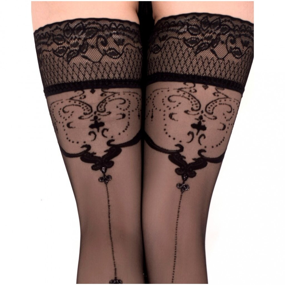 Різне - Панчохи Ballerina's Secret з фантазійними візерунками та мереживом на силіконовій основі, чорні, L/XL 2
