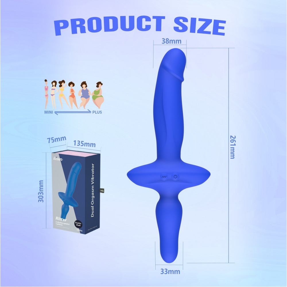 Разное - Двойной вибратор с анальным стоппером Chisa Kissen Ritter синий 8