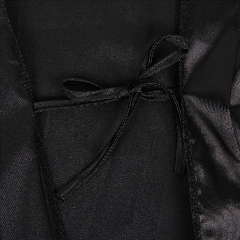 Різне - Халат чорний під пояс та довгими мереживними рукавами Star Night стрінги в комплекті, XS/S 3