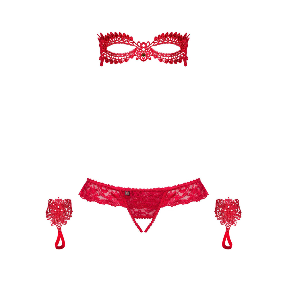 Разное - Набор маска+наручники+стринги Obsessive Hetea красный, L/XL 4