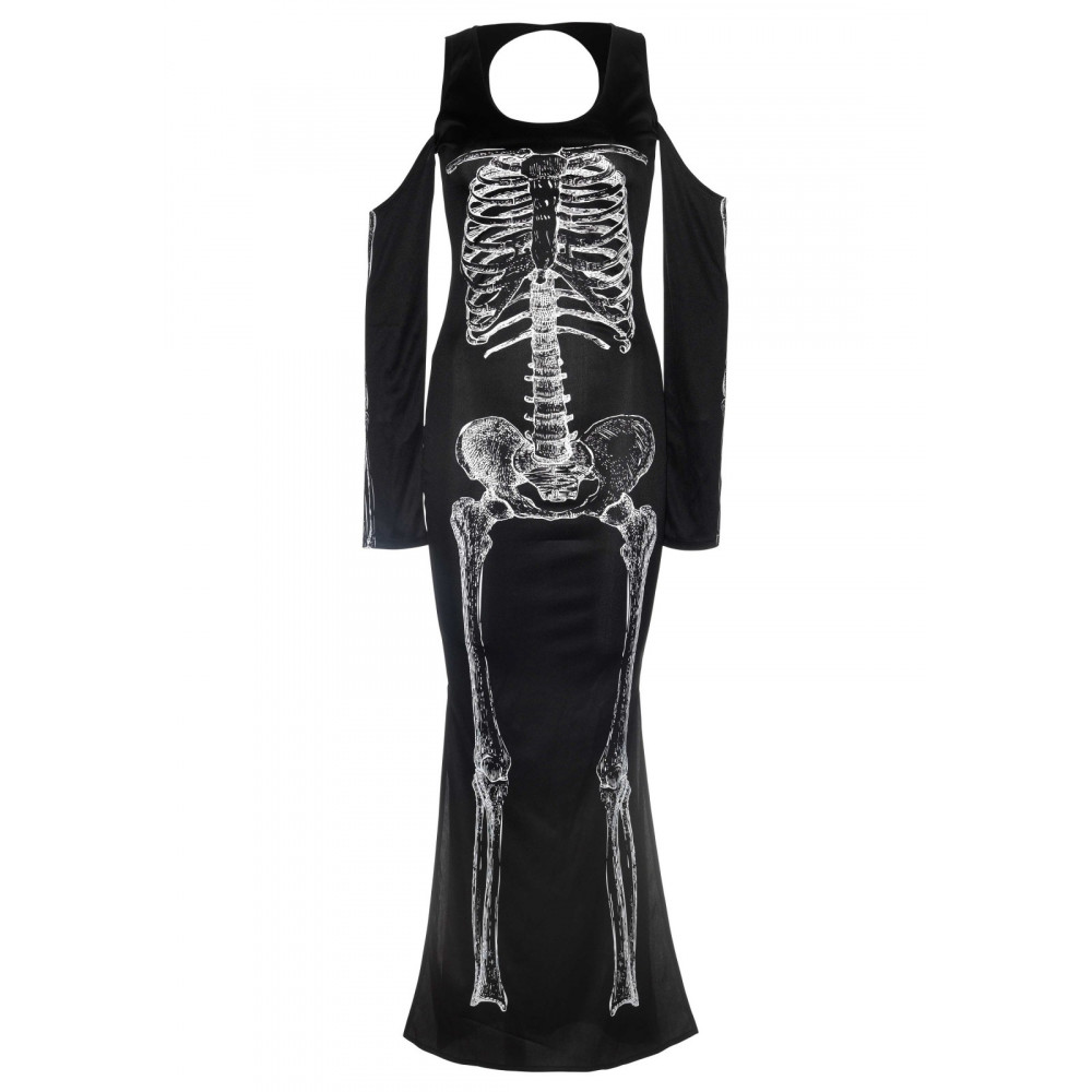 Эротические костюмы - Платье макси Leg Avenue, M/L, с принтом скелета и боковым вырезом 1