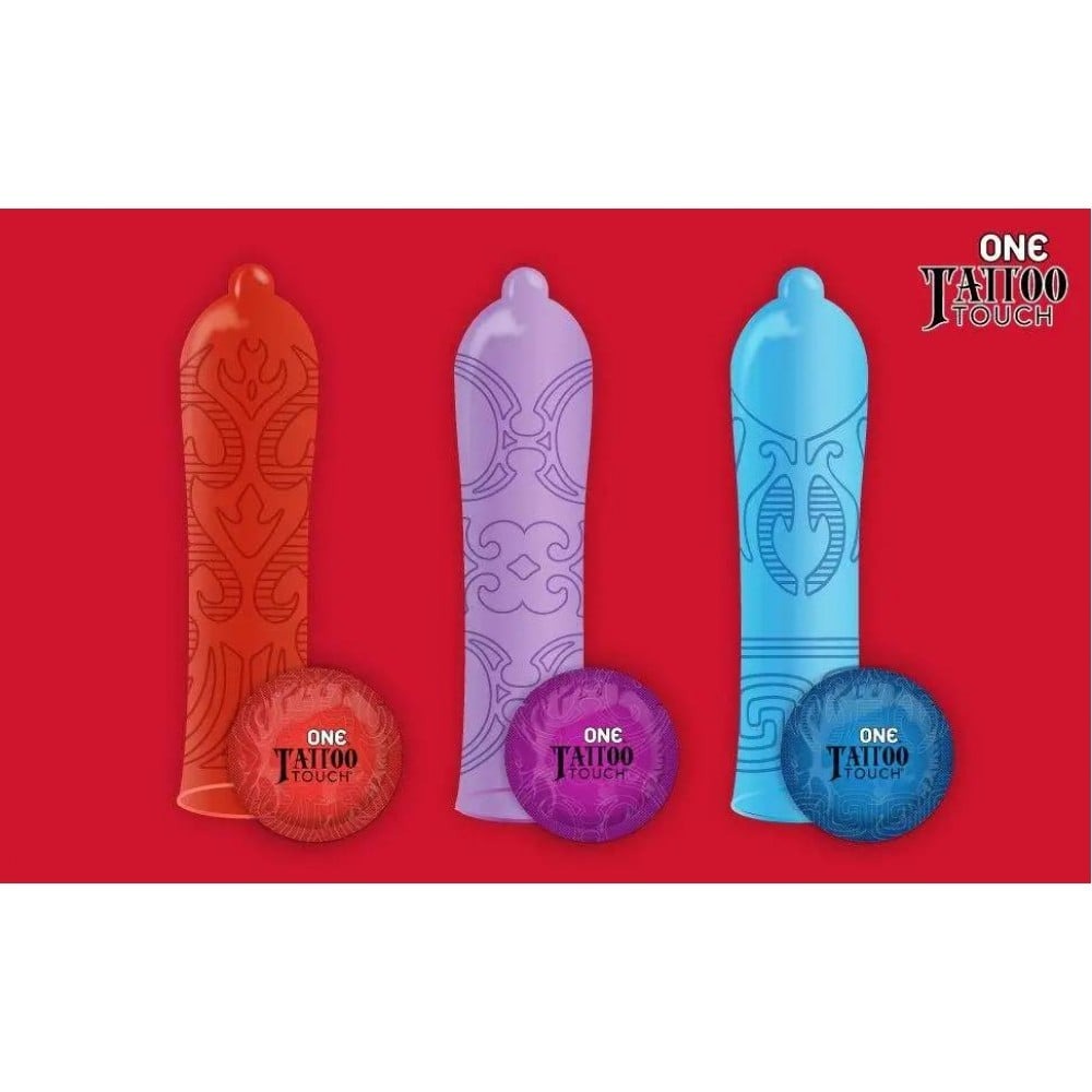 Презервативы - Презервативы One Tattoo Touch красные, 5 штук 2