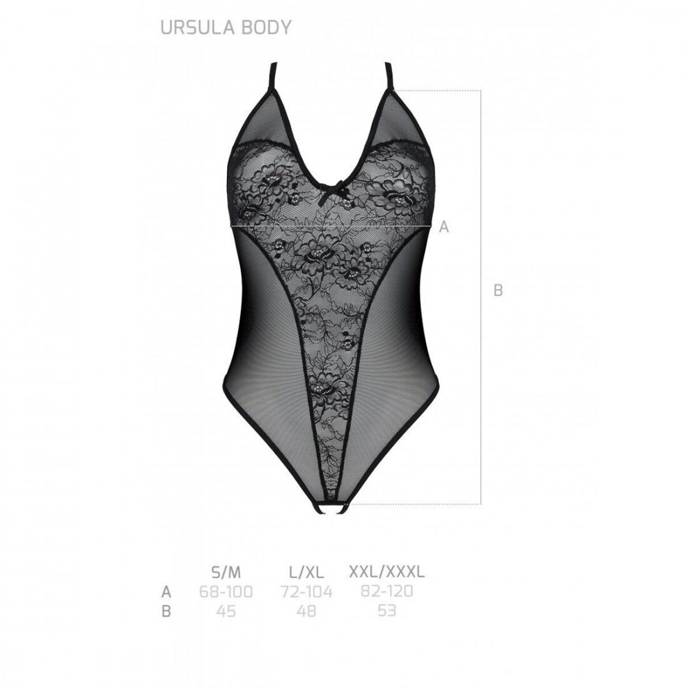 Эротическое боди - Боди с ажурным декором и открытым шагом Ursula Body black S/M — Passion 1