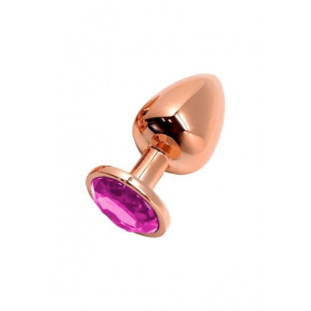 Анальная пробка - Металлическая анальная пробка Wooomy Tralalo Rose Gold Metal Plug Magenta S диаметр 2,8см, длина 7см