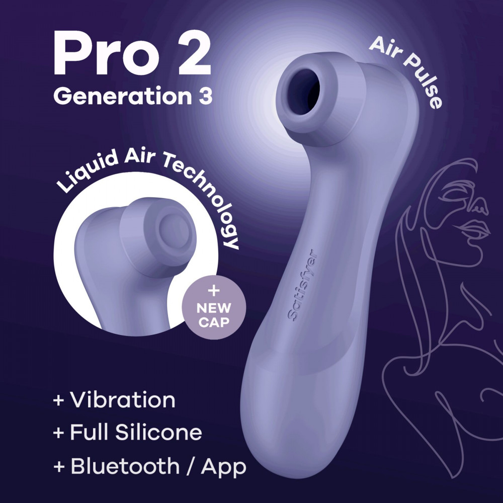 Вибраторы вакуумные - Вакуумный клиторальный стимулятор Satisfyer Pro 2 Generation 3 with Liquid Air Connect App Lilac