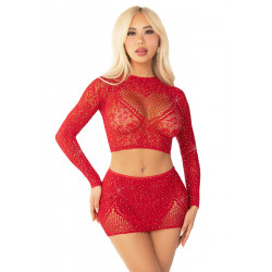 Комплект Leg Avenue Rhinestone Crop Top and Mini Skirt One Size, Red