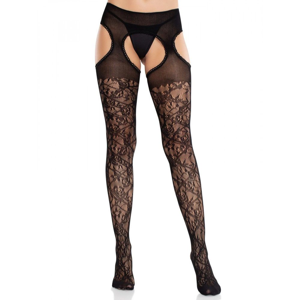 Чулки - Колготки Leg Avenue Cross Hatch Floral Lace Suspender Hose One Size 1