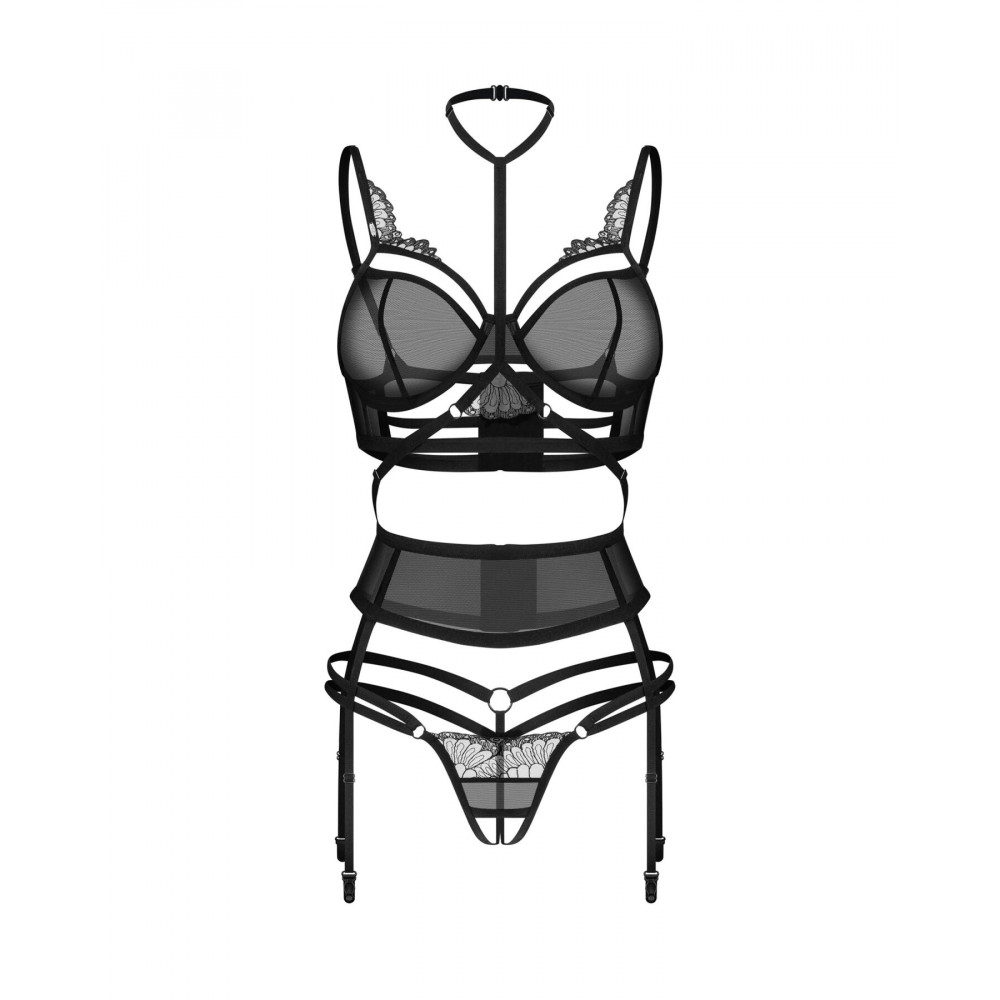 Комплекты - Комплект Obsessive Premisis Black 3-pcs crotchless set 2XL/3X 1