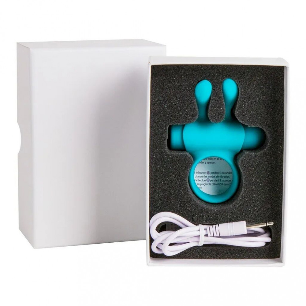 Эрекционные кольца с вибрацией - Эрекционное виброкольцо S Pleasures Premium Rabbit Ring бирюзовое, со съемной вибропулей и ушками 2