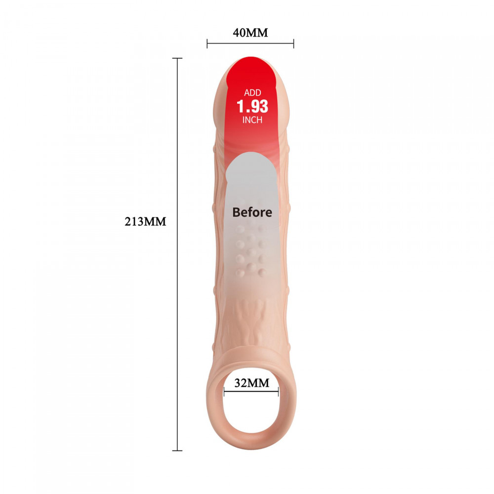  - Подовжуюча насадка з вібростимуляцією ( на 4.9 см ) Pretty Love - BRAD Penis Sleeve, BI-026240Z 7