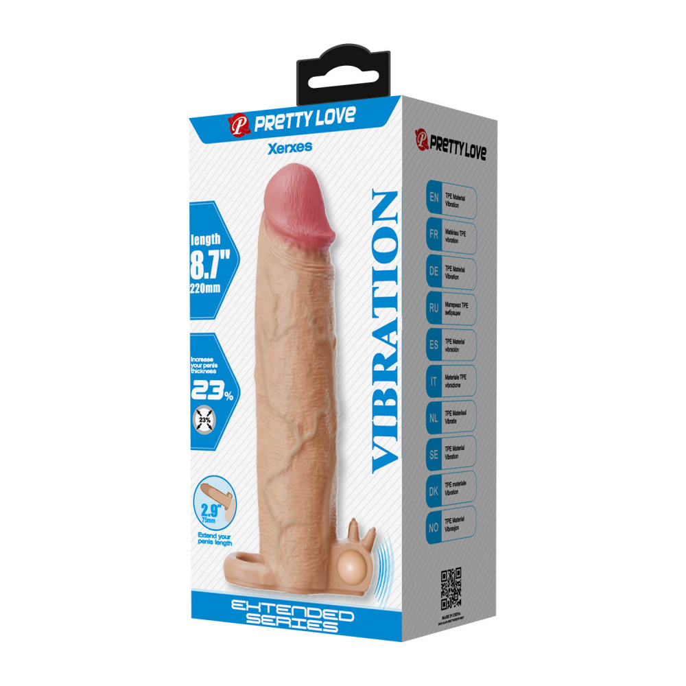  - Подовжуюча насадка з вібростимуляцією Pretty Love - Xerxes Vibrating Penis Sleeve Skin, BI-026282Z 7