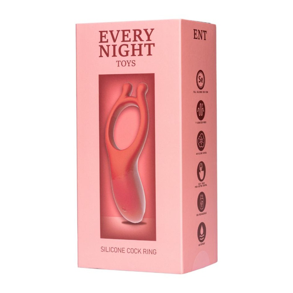 - Вібраційне ерекційне кільце Every Night Toys з відростком для стимуляції клітора, червоне 5