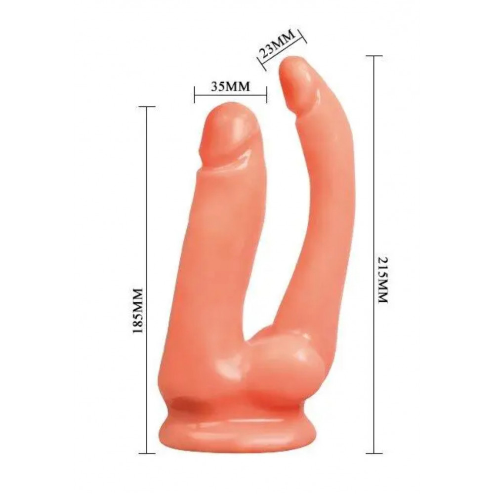 Страпони - Жіночий подвійний страпон з вібрацією Baile Ultra Passionate, беж 5