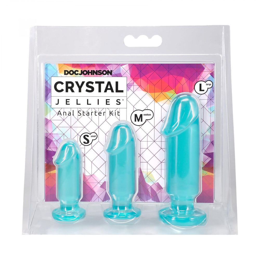 Секс іграшки - Набір анальних пробок Doc Johnson Crystal Jellies - Anal Starter Kit Teal (м'ятий та без вставки!!!) 4