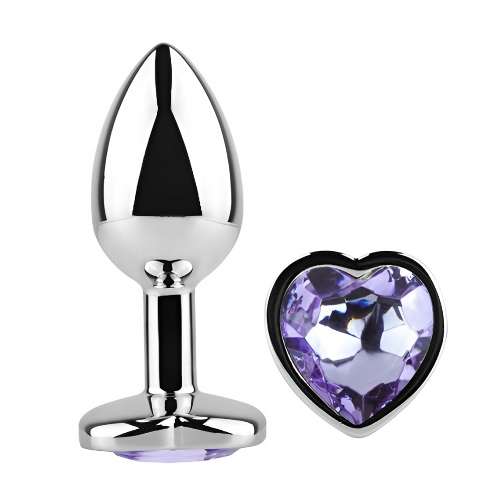 - Анальная пробка с кристаллом EGZO - Silver Heart Plug Amethyst size S 1