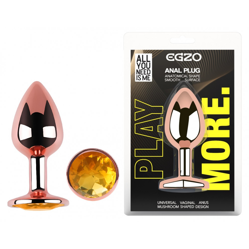 Анальные игрушки без вибрации - Анальная пробка с кристаллом EGZO - Rose Gold Round Plug Yellow size S