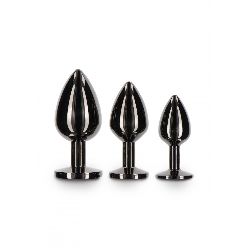 Анальные игрушки без вибрации - Анальная металлическая пробка M с черным камнем Butt Plug With Diamond Jewel Taboom 4