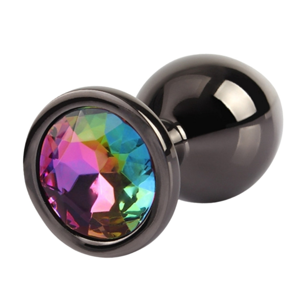 Анальные игрушки без вибрации - Анальная пробка чёрная CHISA MATRIX MONT с разноцветным камнем, размер M 1