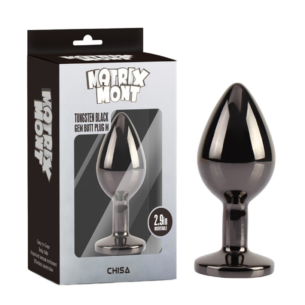 Анальные игрушки без вибрации - Анальная пробка чёрная CHISA MATRIX MONT с разноцветным камнем, размер M 6