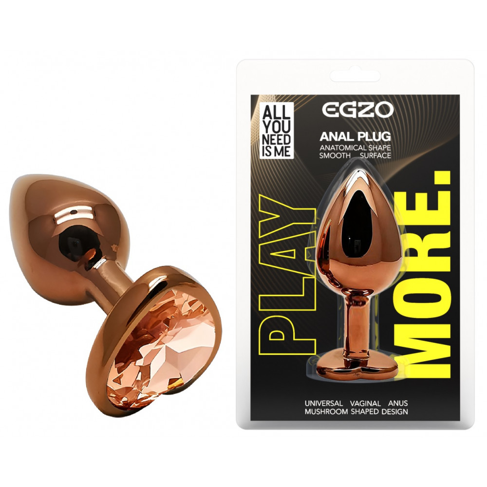 Анальные игрушки без вибрации - Анальная пробка с кристаллом EGZO - Dark Gold Heart Plug Yellow, size S