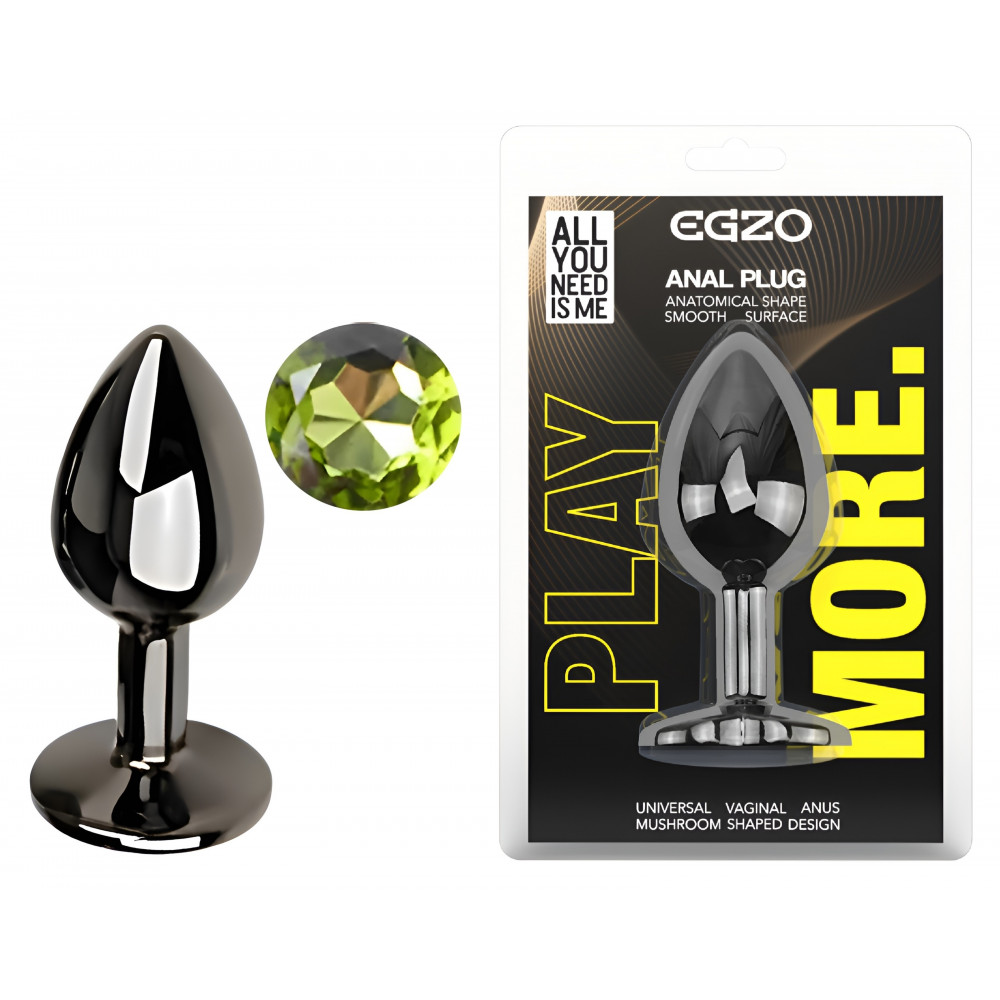Разное - Анальная пробка с кристаллом EGZO - Dark Gray Round Plug Green, size S