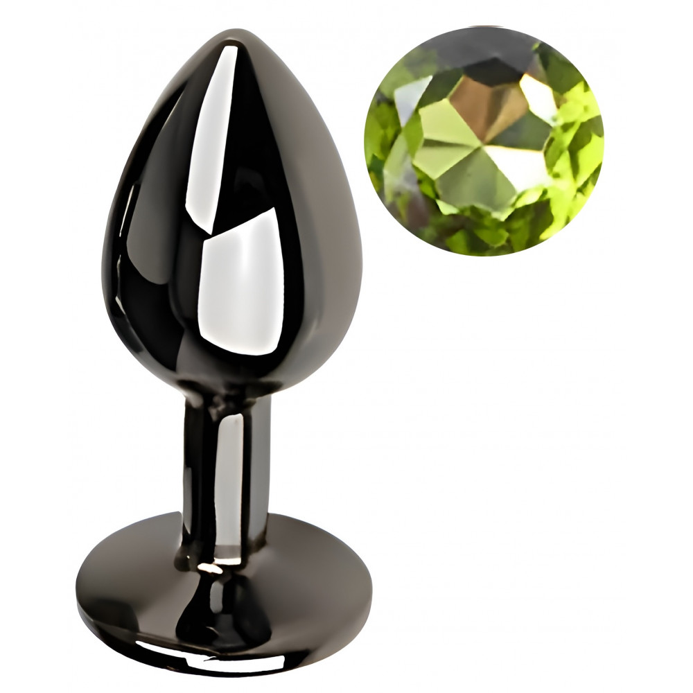 Разное - Анальная пробка с кристаллом EGZO - Dark Gray Round Plug Green, size S 1