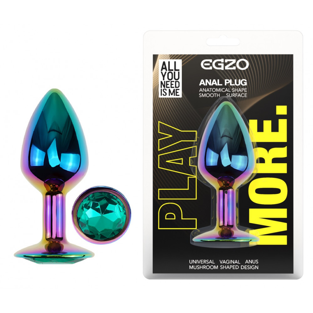 Анальные игрушки без вибрации - Анальная пробка с кристаллом EGZO - Multicolor Round Plug Marine size S