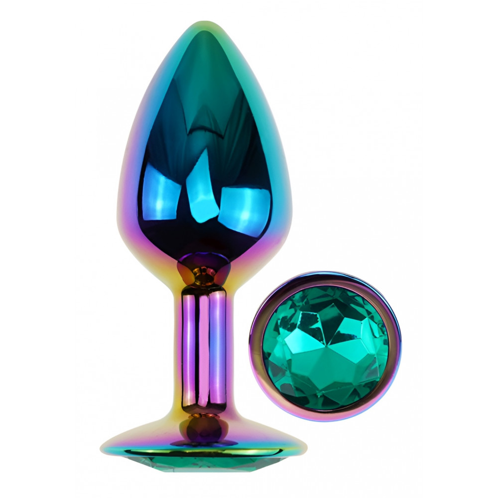 Анальные игрушки без вибрации - Анальная пробка с кристаллом EGZO - Multicolor Round Plug Marine size S 4