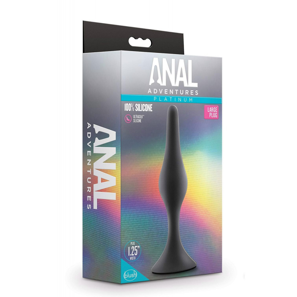 Секс игрушки - Анальная пробка вытянутая Anal Adventures Blush, силиконовая, черная, 13.3 х 3 см 1