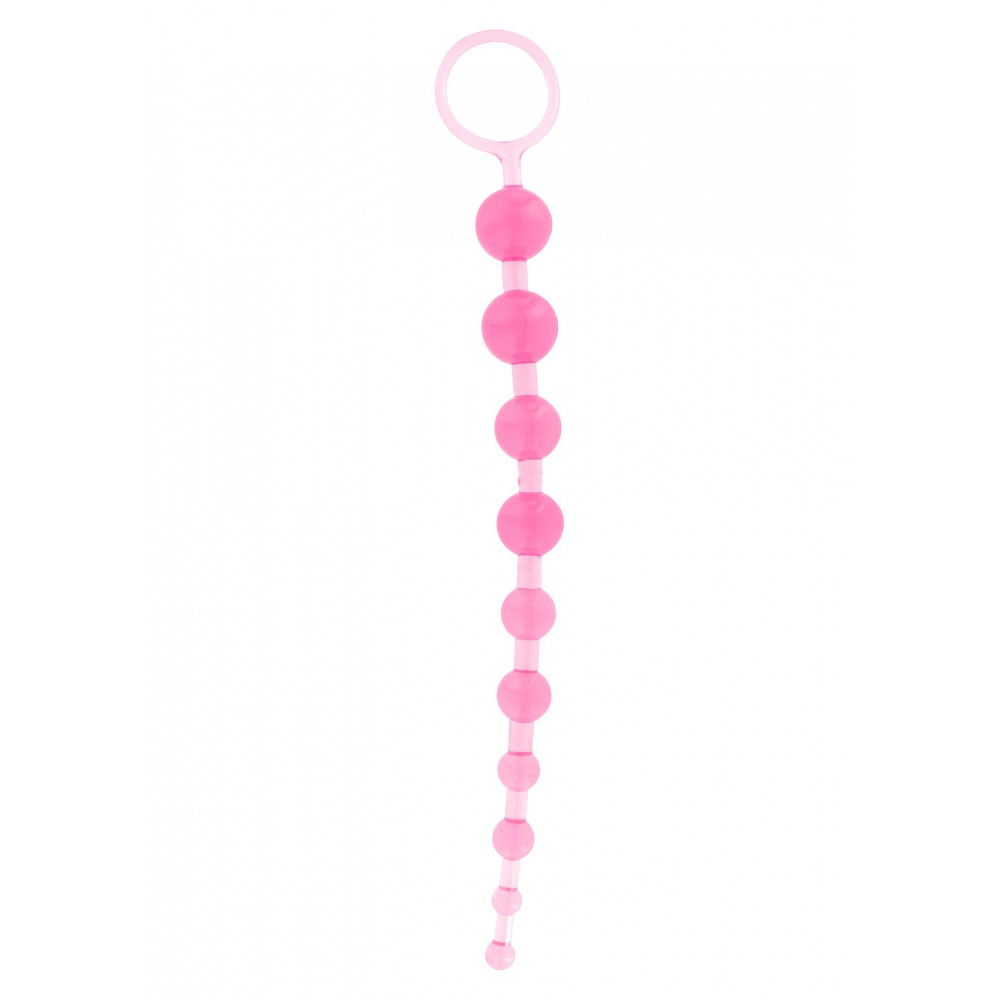 Секс игрушки - Анальная цепочка Toy Joy с шариками разного диаметра, розовая, 25 см х 2 см