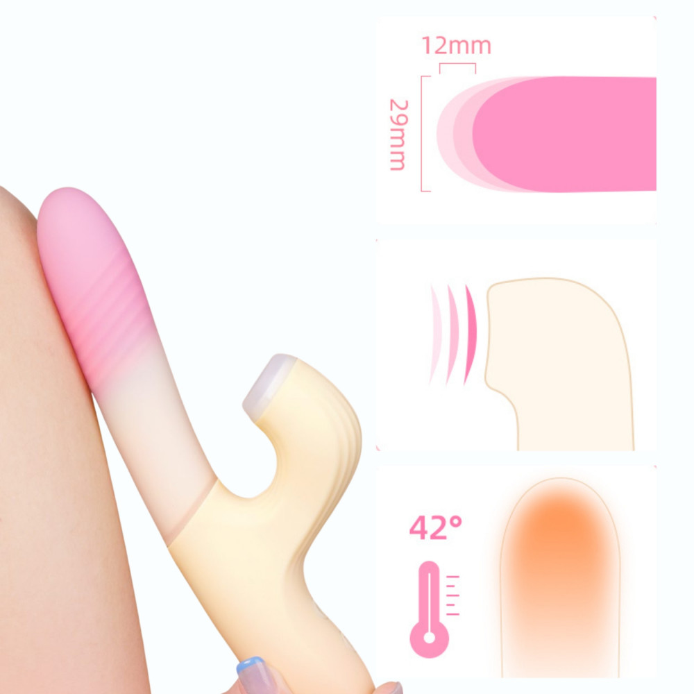  - Подвійний вібратор Zemalia Arousal з фрикційною функцією та вакуумним стимулятором + додаток, градієнтний рожевий 13