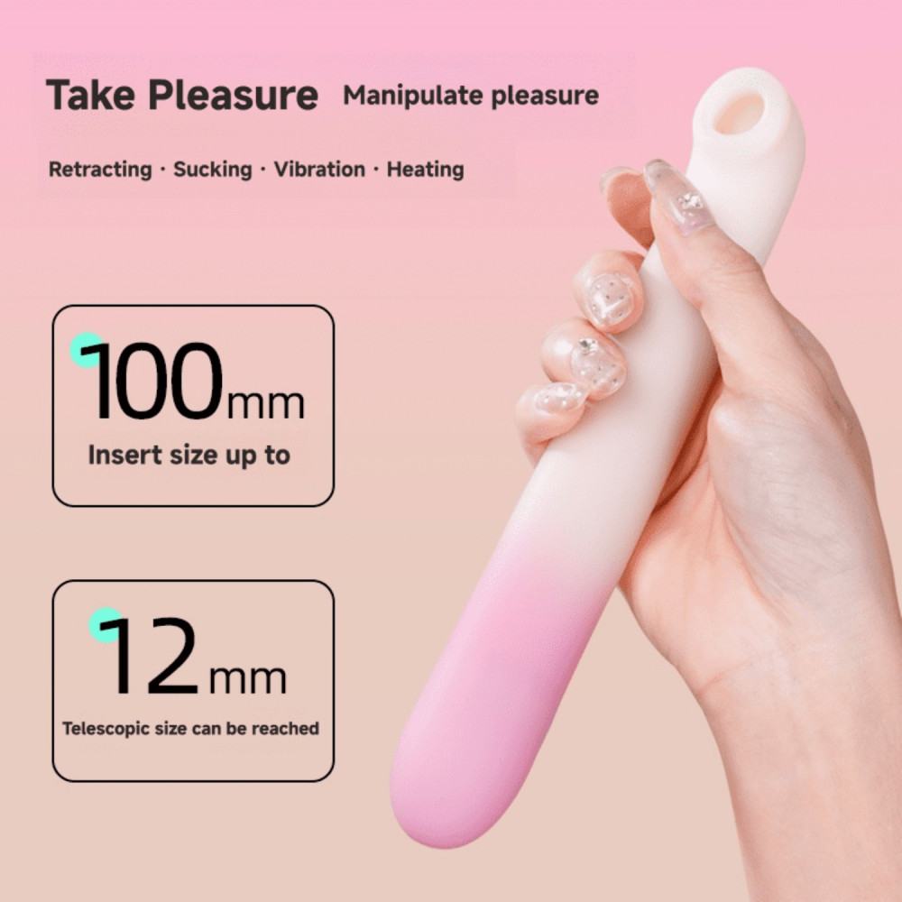  - Подвійний вібратор Zemalia Arousal з фрикційною функцією та вакуумним стимулятором + додаток, градієнтний рожевий 8