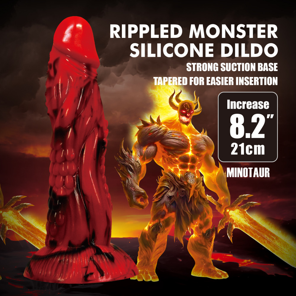 Фаллоимитаторы - Фаллоимитатор силиконовый Power Monsters Minotaur на присоске, красный, 21 см