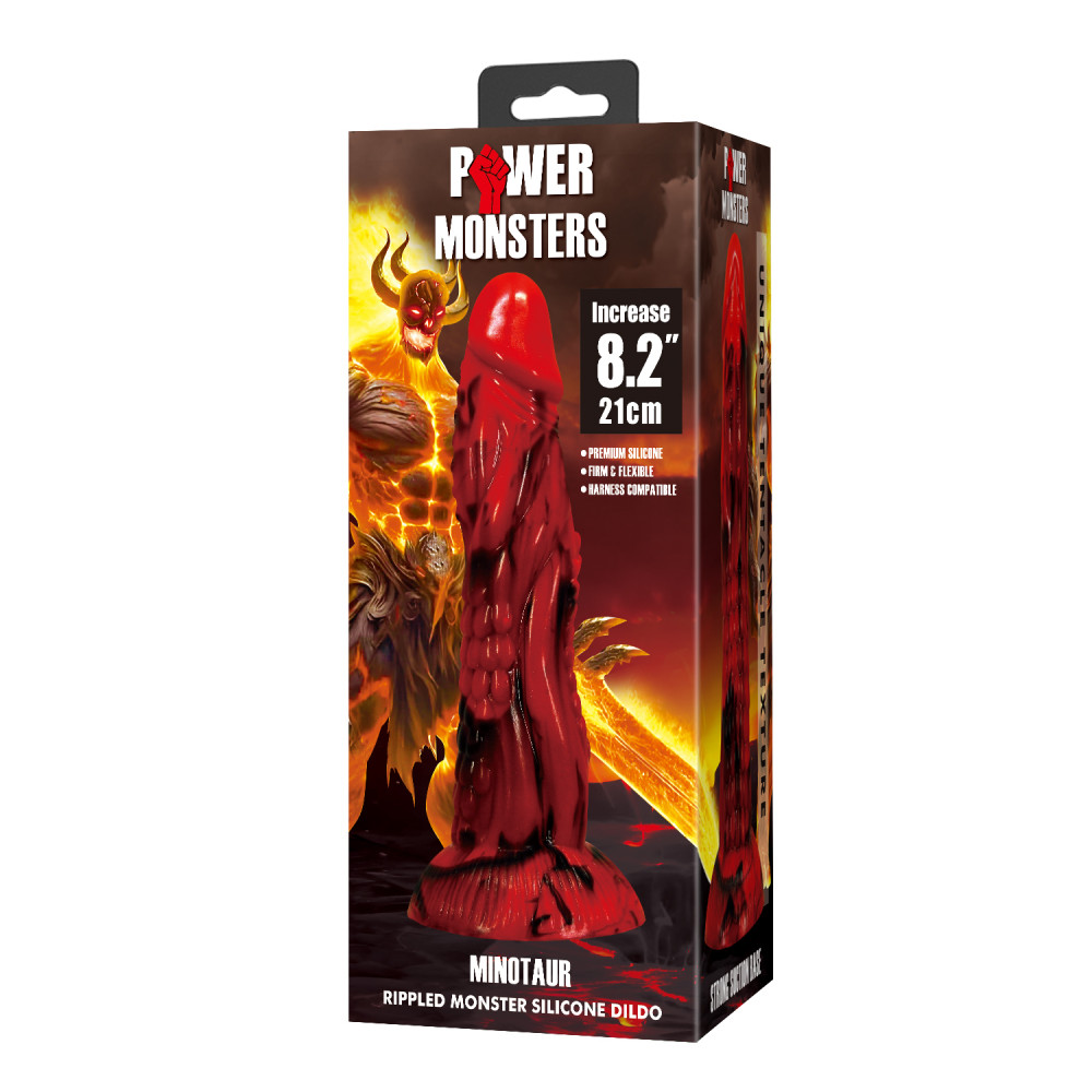 Фаллоимитаторы - Фаллоимитатор силиконовый Power Monsters Minotaur на присоске, красный, 21 см 7